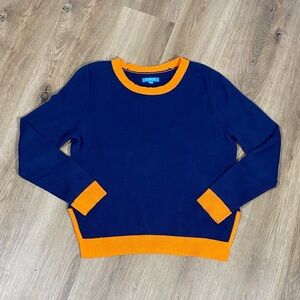 Burgess THE BEA SEED STITCH SWEATER in Navy and Orange size Large